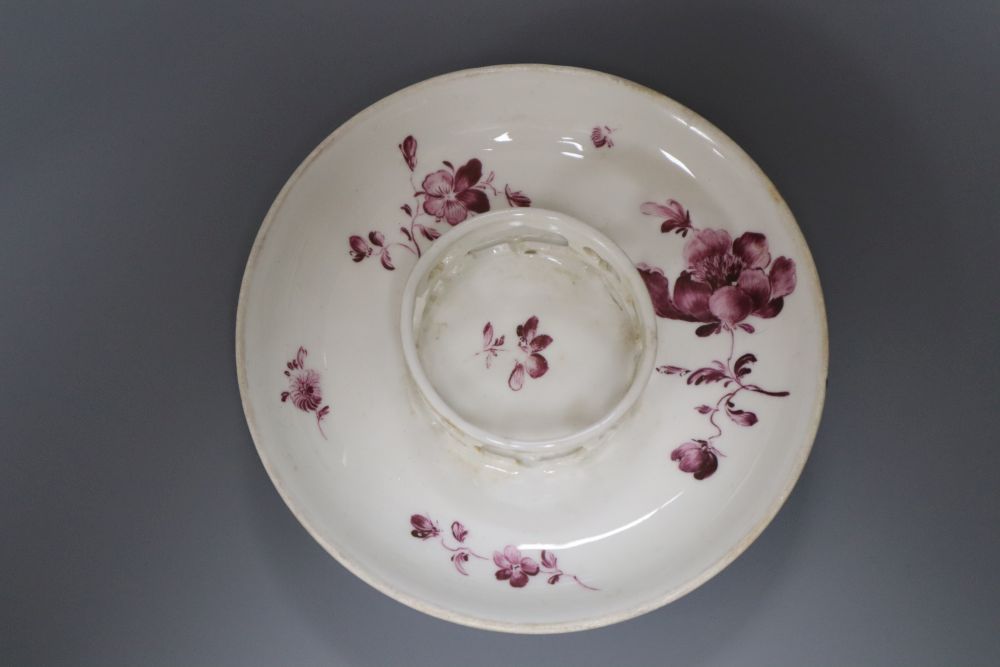 A Vienna puce en camaieu cup and trembleuse saucer, diameter 13.5cm (repair) and a similar Furstenburg cup and saucer, late 18th centur